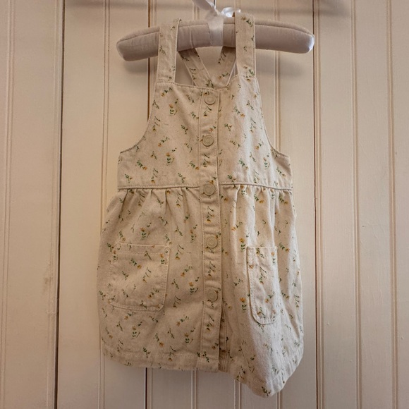 Zara Girls Cream Floral Denim Dress 18-24 Months - Picture 1 of 5